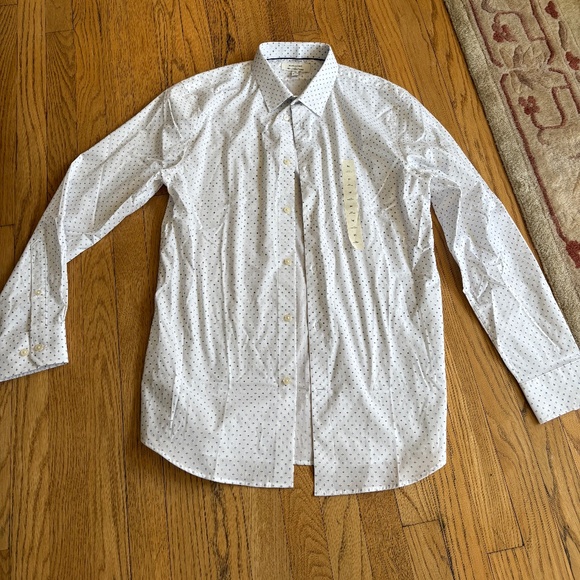 NEW with Tags Banana Republic Slimfit White Buttondown Shirt with Blue Dots--M - Picture 1 of 2